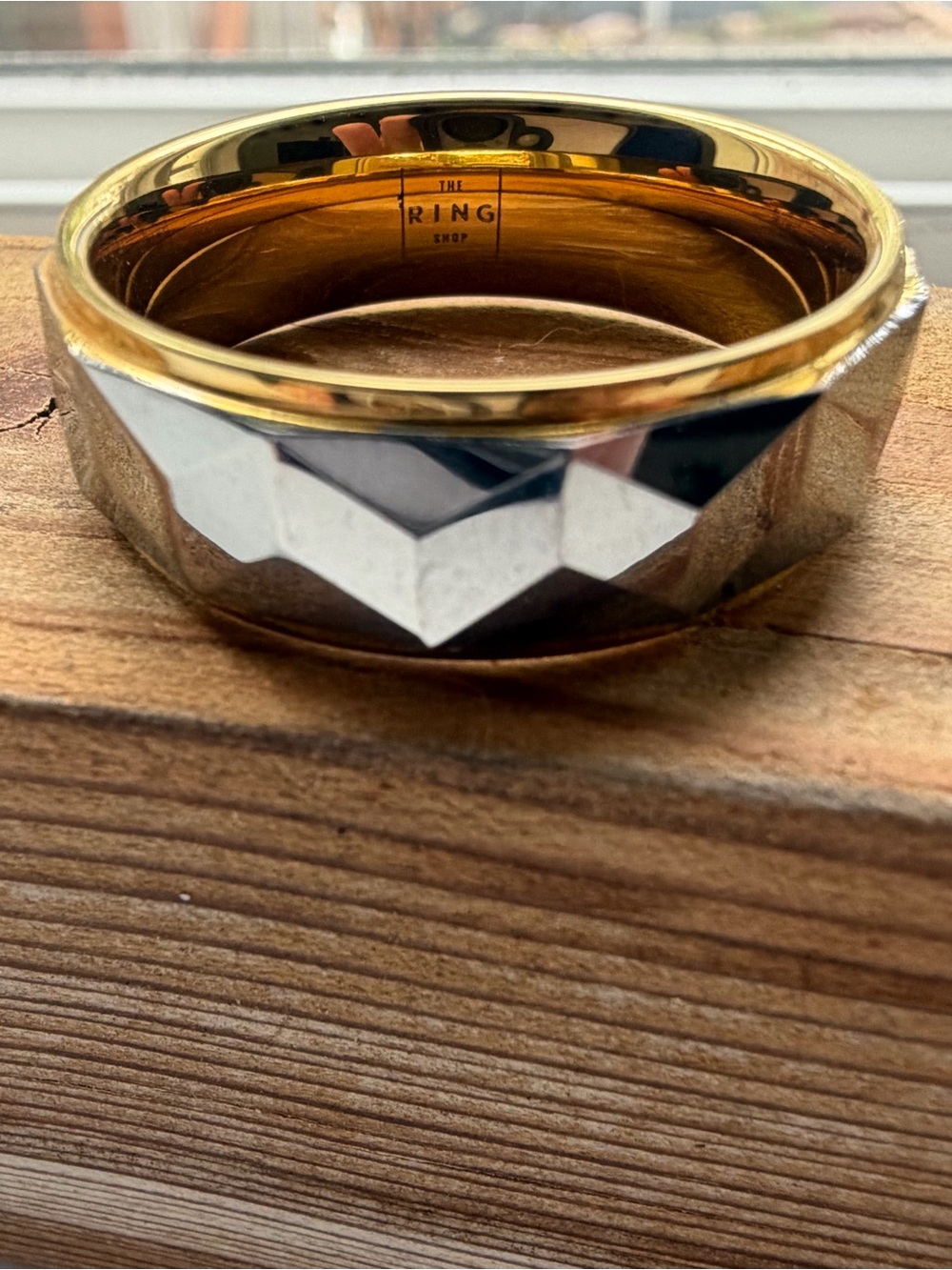 The Ring Shop Faceted Tungsten Two Tone Gold Silver Ring Sz 14